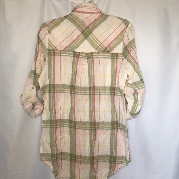 ISABELLA ROSE pink and green striped cotton long button down top. Size Small. - Picture 11 of 13